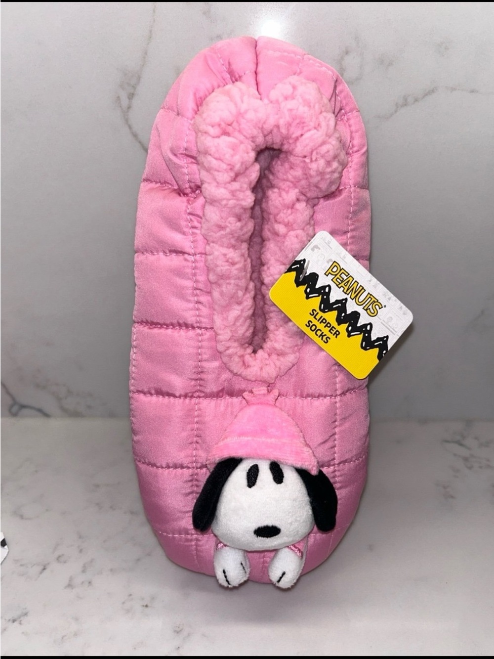 Peanuts Pink Quilted Snoopy Slipper Sock Size Small/Medium